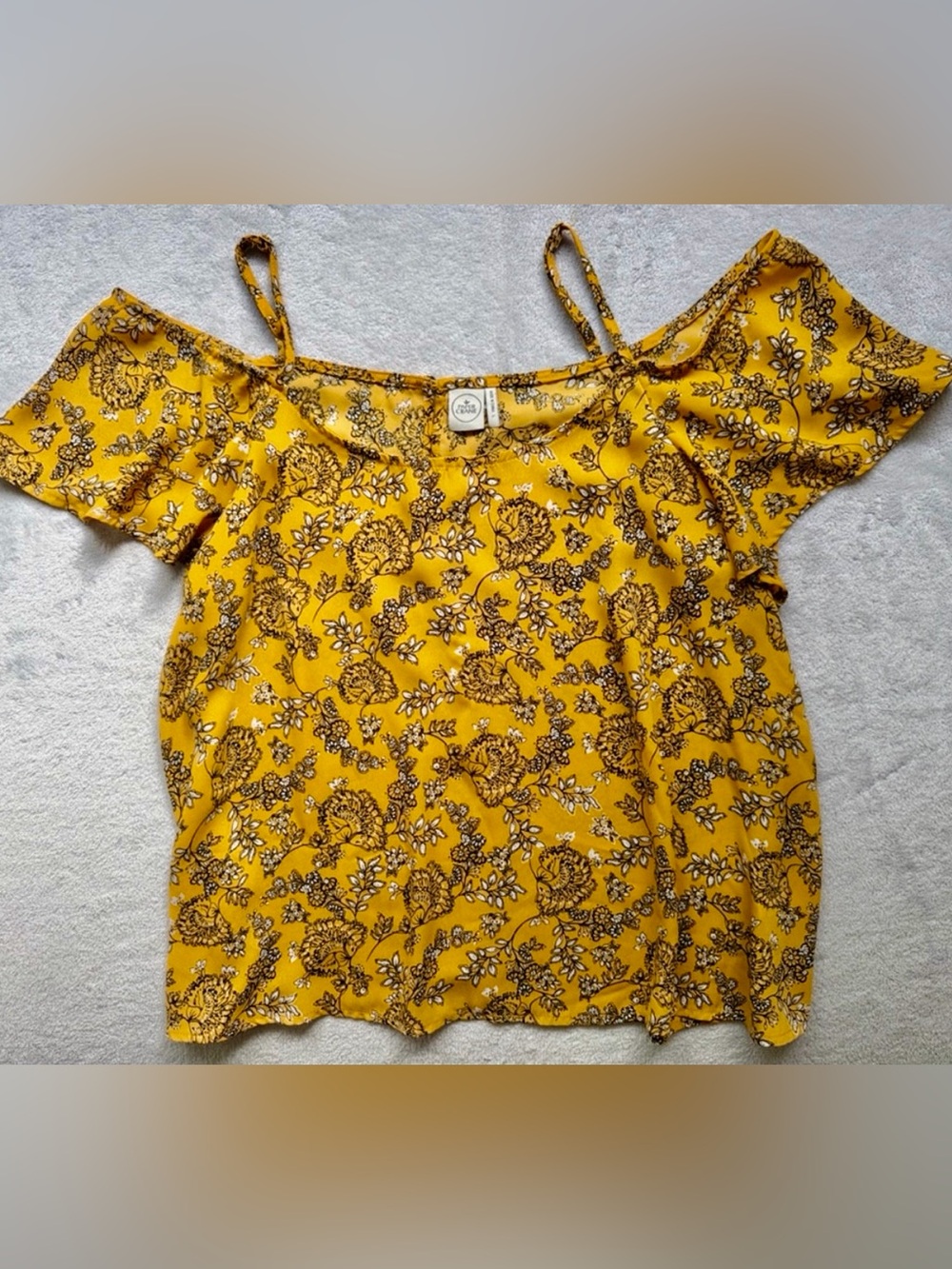 Paper Crane Mustard Floral Cold-Shoulder Cami Top